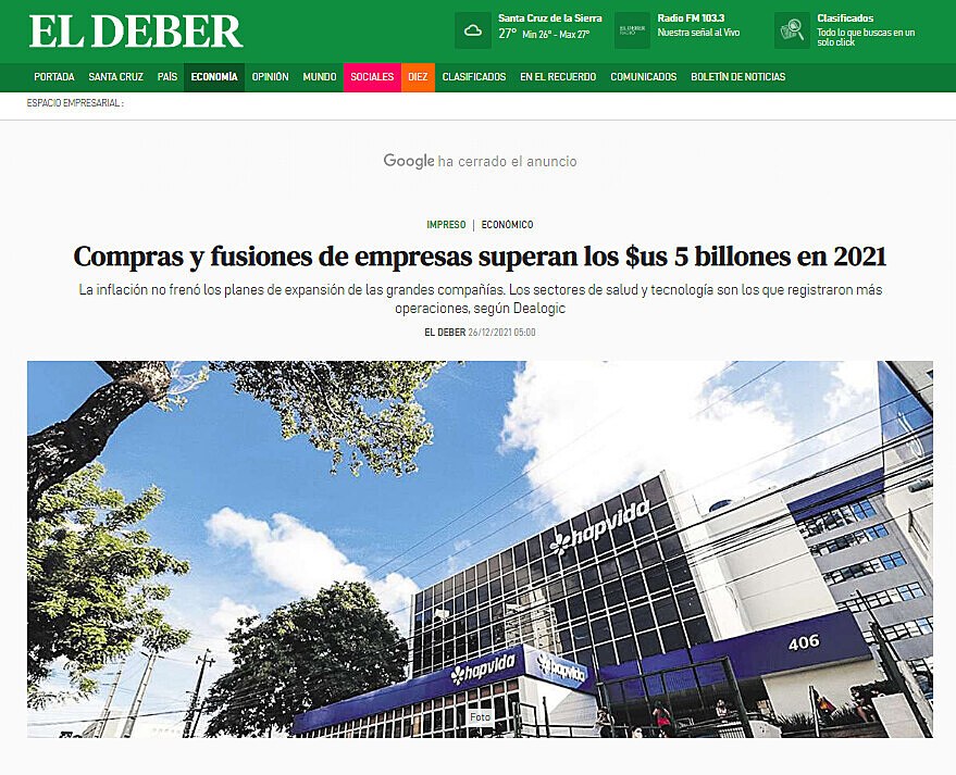 Compras y fusiones de empresas superan los $us 5 billones en 2021